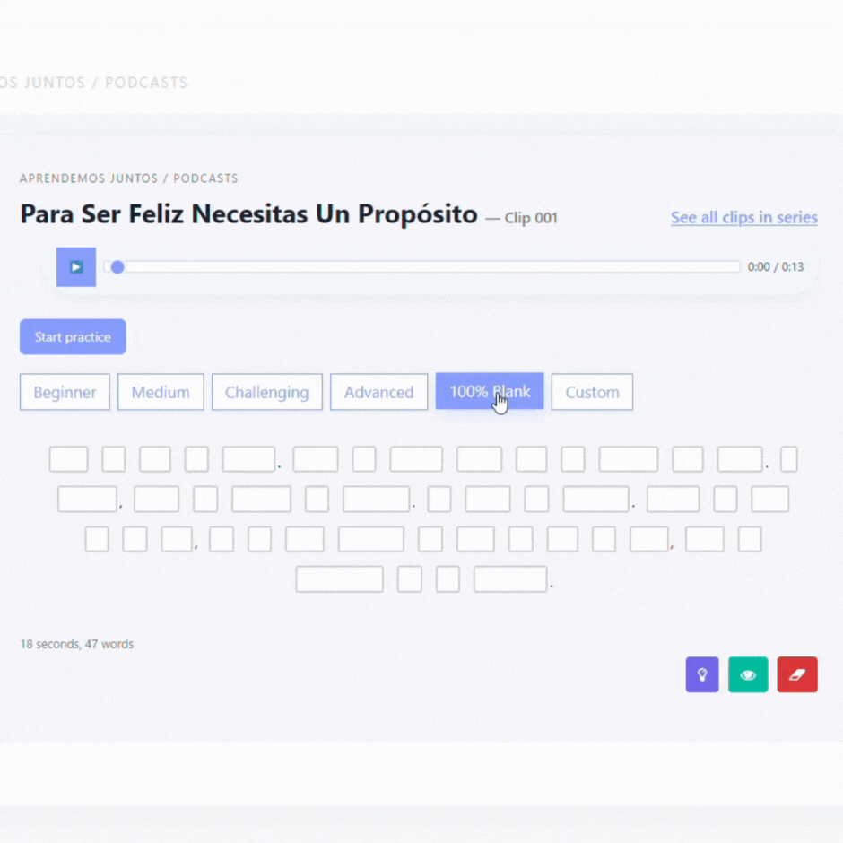 Demonstration of different quiz levels being selected